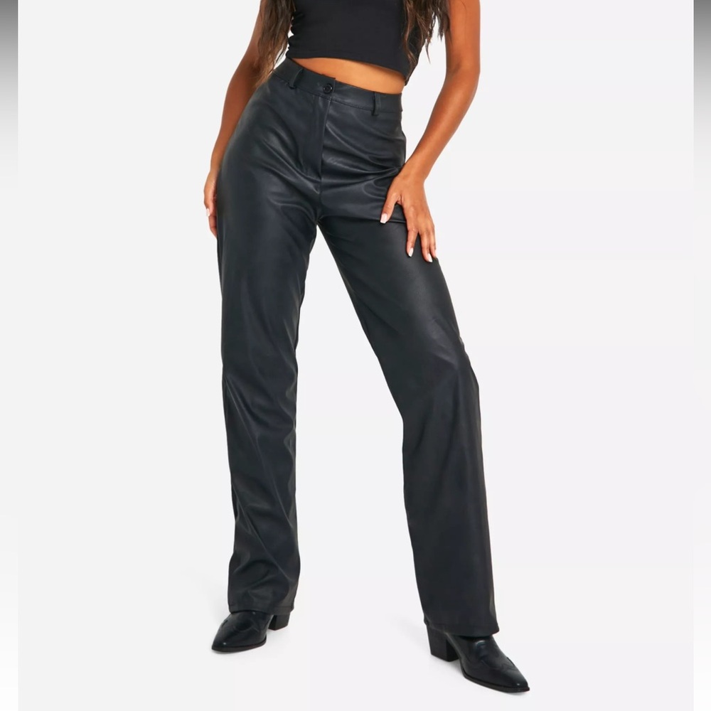 Wide leg faux leather pants
